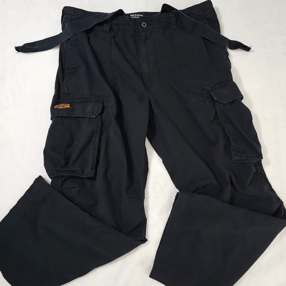 Polo Ralph Lauren Vintage Mens Black RipStop Cargo Military Surplus Baggy Pants - Picture 2 of 14